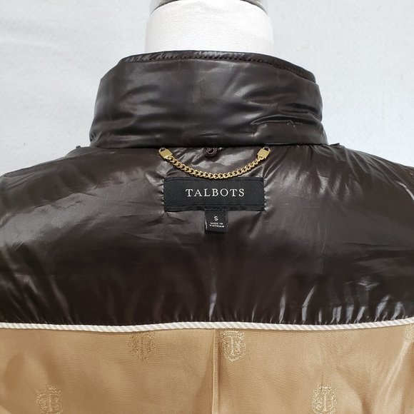 Talbots Dark Brown Fitted Quilted Vest Gold Zipper, Small, Like New - Picture 10 of 13